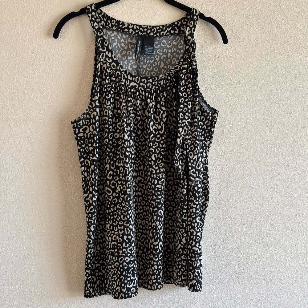 Saint Tropez West Black and Tan Animal Print Tank Top SZ Large
